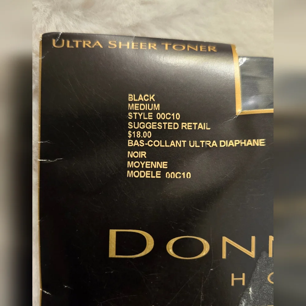 Donna Karan Ultra Sheer Toner Hosiery Black Medium 00C10 New